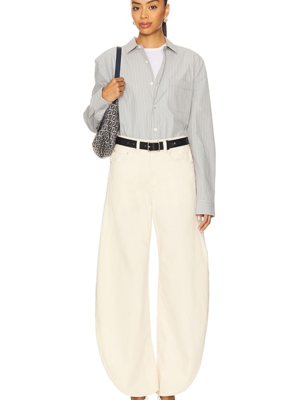DL1961 Wide-Leg Cream Trousers with High Rise Rori  Barrel Jeans